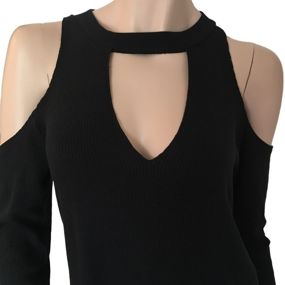 Revolve LNA Cold Shoulder Sweater Top Tunic Modal Blend Choker V-Neck - Picture 4 of 12